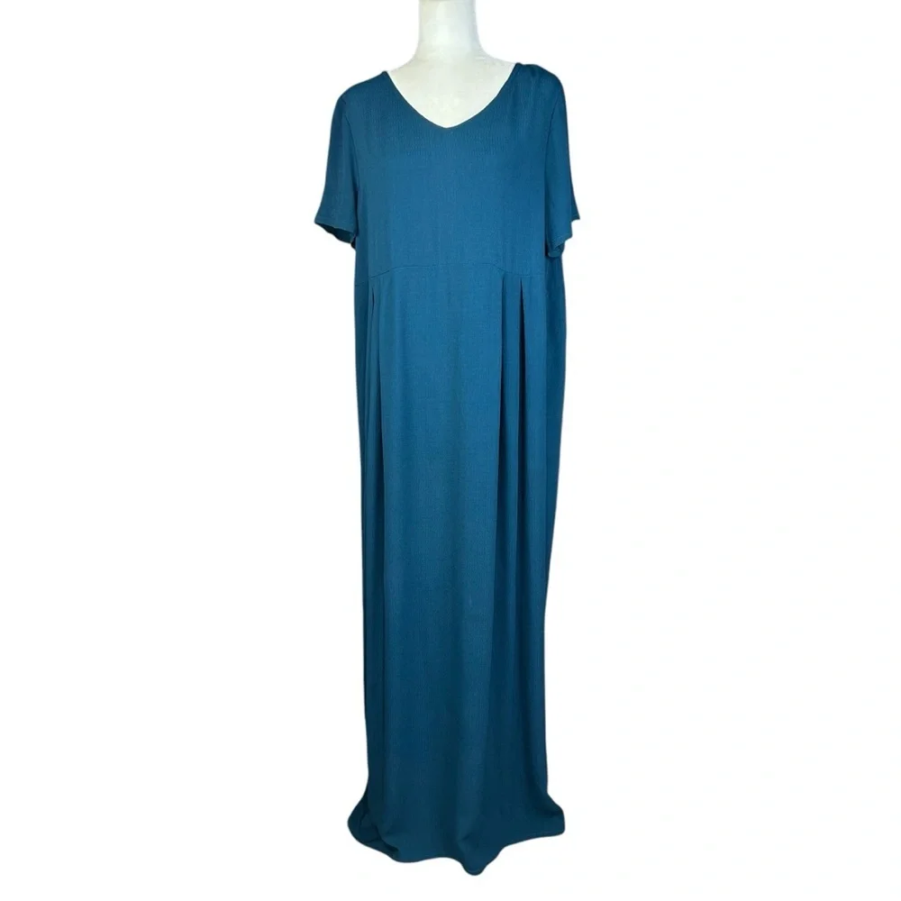 Eileen Fisher Maxi Dress Large Lagenlook Flowy Empire Waist Spring Resort - Picture 2 of 8
